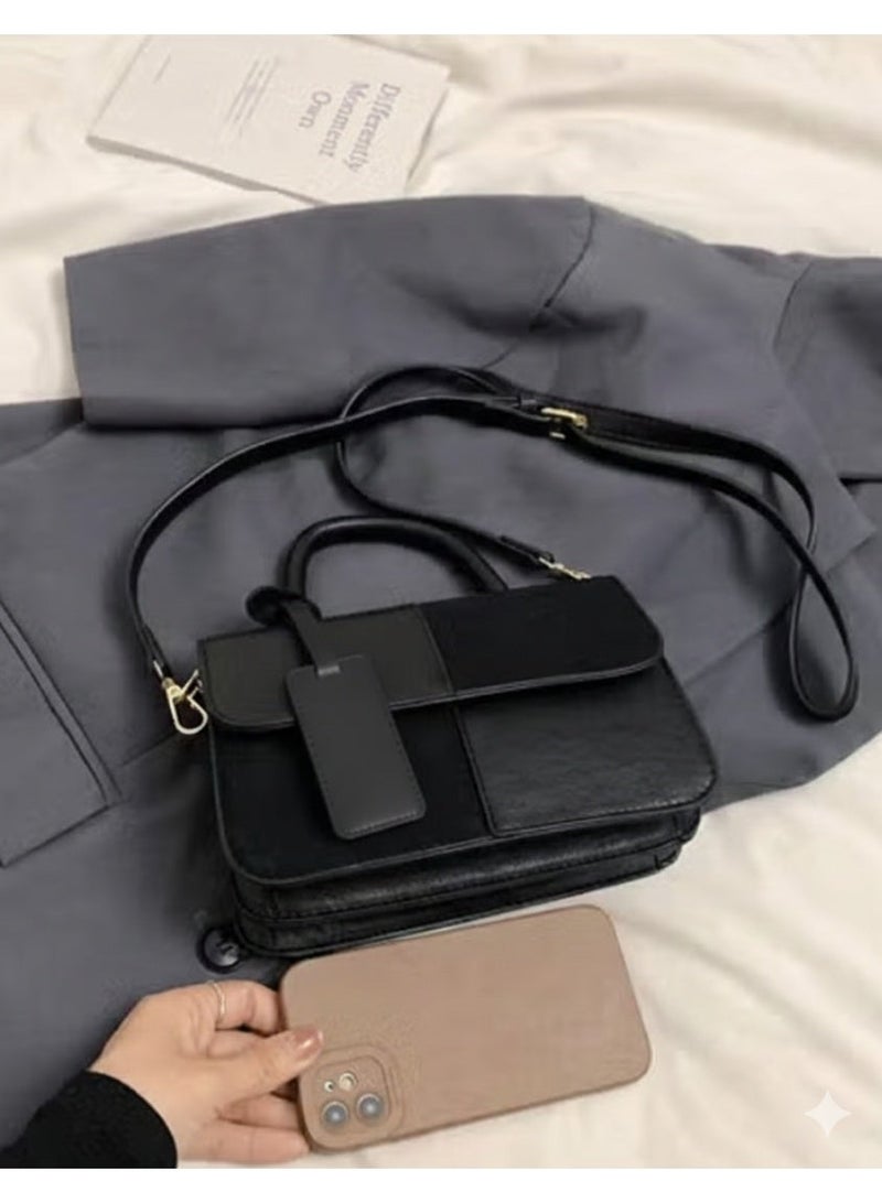 Women’s Vintage Black Handbag – Classic Top Handle & Crossbody Bag with Structured Design - Image 4